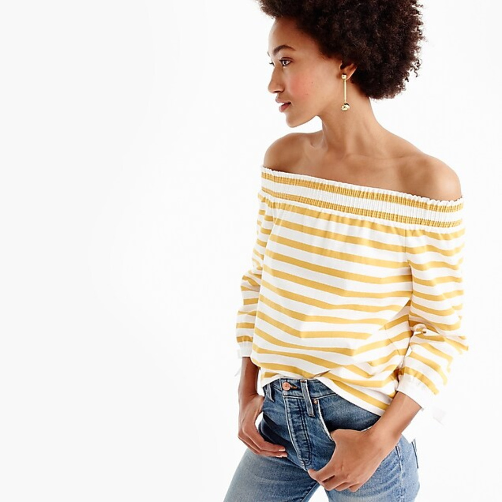 J CREW XXS Yellow Stripe Off-The-Shoulder Top
